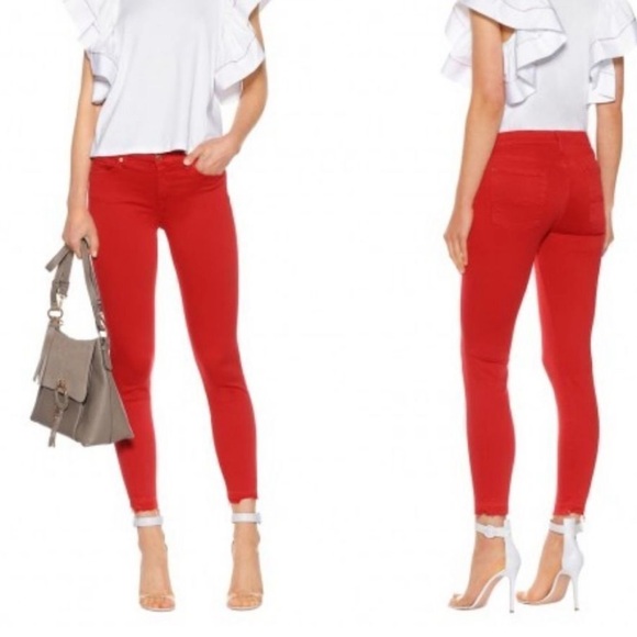 7 For All Mankind Slim Illusion Red Cropped Mid Rise Skinny Jeans 28 - Picture 1 of 16